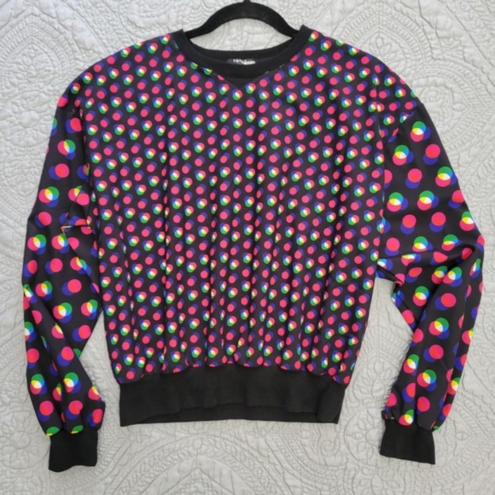 Terez Windbreaker Sweatshirt‎ XS Pullover Black Colorful Polka Dot Long Sleeve